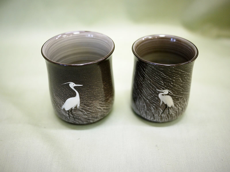 夫婦湯呑 白鷺